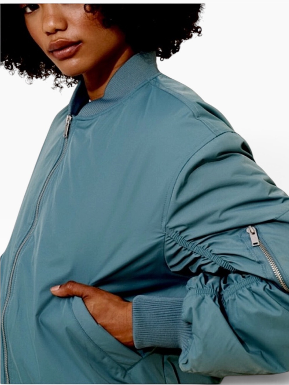 BDG Urban Outfitters Charlie Bomber Jacket Light Blue Barrel Sleeve Medium